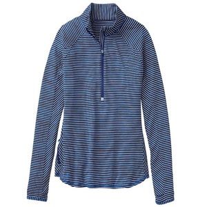 Athleta Running Wild Half Zip Pullover Navy Stripe